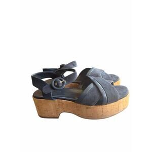 M.Gemi Angela Blue Leather Cork Platform Sandals Italy Sz 37 EUC Coastal Resort